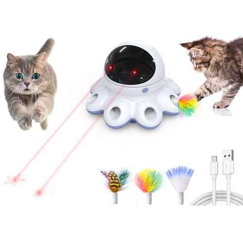 GoldenSun Automatisches Katzenspielzeug, 2-in-1 Interaktives Katzenspielzeug für Indoor-Katzen, Automatisches Katzenspielzeug, 8 Löcher Mäuse Whack A Mole Bewegliche Feder, USB Wiederaufladbare von GoldenSun