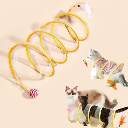 Gertar Spiral-Katzentunnel-Spielzeug, Katzentunnel für Indoor-Katzen mit Spielzeug, Federmaus, S-Typ-Katzentunnel-Spielzeug, faltbarer Katzentunnelschlauch, interaktives Spielzeug für Haustiere mit von Goleadio