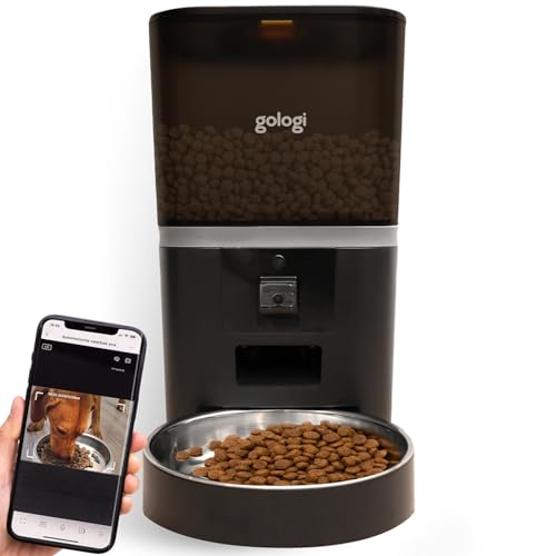 Gologi Futterautomat Futterautomat Hunde mit HD 1080P Video, 6L WiFi Automatischer Futterspender Katze mit APP-Steuerung & Nachtsicht, bis zu 12 Mahlzeiten pro Tag (nur 2.4G WLAN) von Gologi