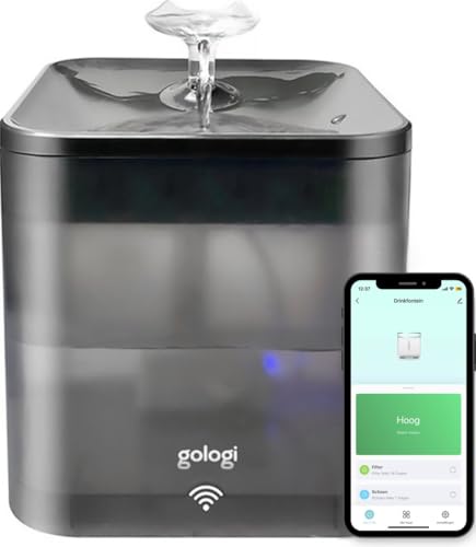 Gologi Trinkbrunnen Katze/Hund - Intelligenter Wasserbrunnen mit App - Mit Sensor - Smart & UV-Sterilisation - 2.2L - Schwarz von Gologi