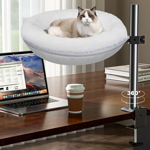 Gomyrod Katzenbett für Schreibtisch, 360° drehbarer Schreibtisch, Haustiernest, Katzenbett für Innenkatzen, höhenverstellbar, Katzen-Schreibtischbett, maximale Tragkraft 18 kg von Gomyrod