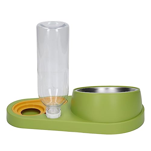 Gonetre Katzen-Wassernapf-Set mit Geneigtem Wassernapf, Katzen-Wassernapf, Automatische Wasserbefüllung, 16 Grad Neigbar, Edelstahl-Doppelnapf-Set (Grün) von Gonetre