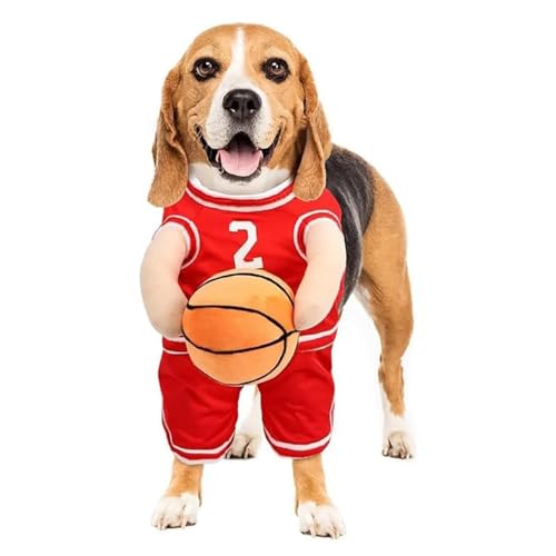 Hunde-Basketballkostüm mit Ball, lustige Nr. 2 Nr. 6, Basketballkleidung für Hunde, atmungsaktiver Hundepullover, Welpenpullover für kleine, mittelgroße und große Hunde, Urlaubsparty-Outfit (Rot Nr. von Gonetre