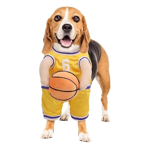 Hunde-Basketballkostüm mit Ball, lustige Nr. 2 Nr. 6, Basketballkleidung für Hunde, atmungsaktiver Hundepullover, Welpenpullover für kleine, mittelgroße und große Hunde, Urlaubsparty-Outfit (Gelb Nr. von Gonetre