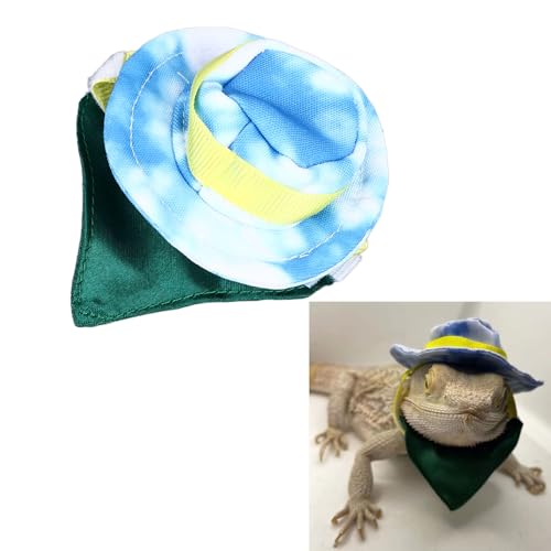 Reptilien-Cowboyhut und Bandana-Halloween-Kostüm-Set für Bartagamen, Eidechsen, Hamster, Kleintiere (Blau) von Gonetre