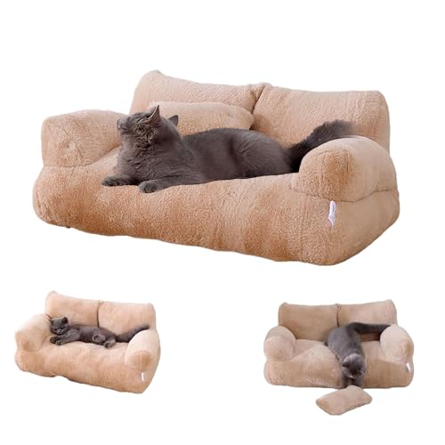 Goniome Beruhigendes Haustiersofa, Flauschiges Plüsch-Haustiersofa, abnehmbares und waschbares Haustiersofa aus Memory-Schaum, für mittelgroße kleine Hunde und Katzen (L, Kaffee) von Goniome