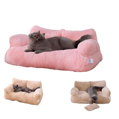 Goniome Beruhigendes Haustiersofa, Flauschiges Plüsch-Haustiersofa, abnehmbares und waschbares Haustiersofa aus Memory-Schaum, für mittelgroße kleine Hunde und Katzen (L, Rosa) von Goniome