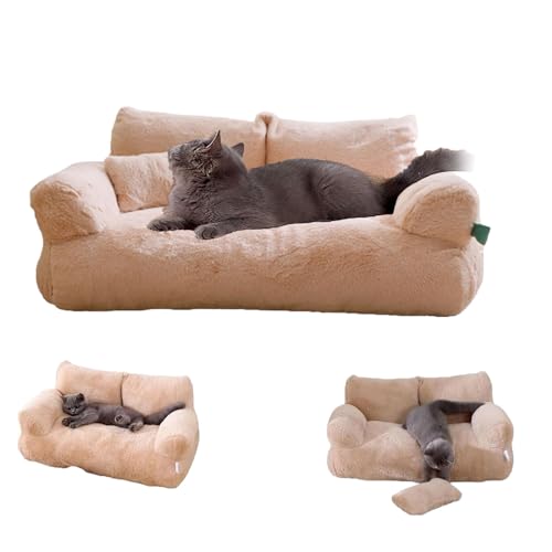 Goniome Beruhigendes Haustiersofa, Flauschiges Plüsch-Haustiersofa, abnehmbares und waschbares Haustiersofa aus Memory-Schaum, für mittelgroße kleine Hunde und Katzen (M, Beige) von Goniome