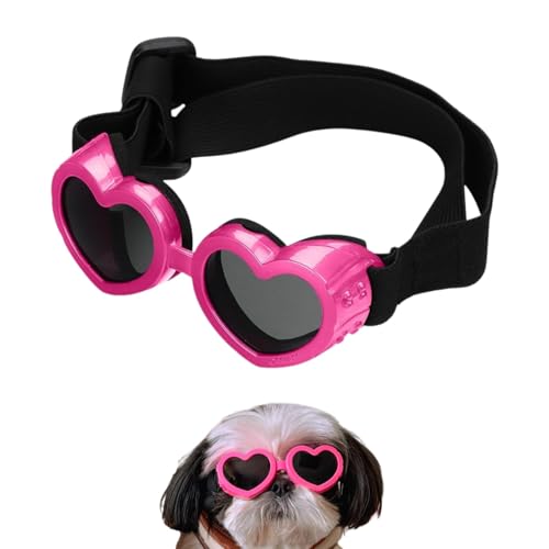 Hundebrille in Herzform, windabweisend, herzförmige Sonnenbrille, Hundevisier, Hundehelme für Hunde. Verstellbare Größe, winddichte Brille für Hunde. (Rosa) von Goniome