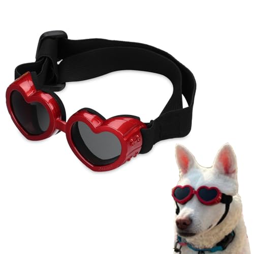 Hundebrille in Herzform, windabweisend, herzförmige Sonnenbrille, Hundevisier, Hundehelme für Hunde. Verstellbare Größe, winddichte Brille für Hunde. (Rot) von Goniome