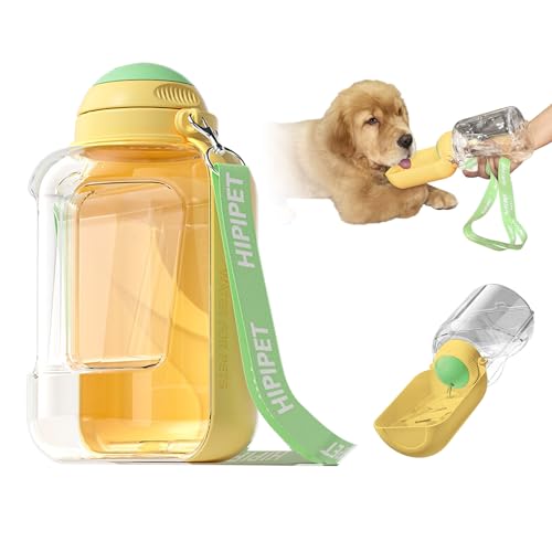 GooCare Hundewasserflasche, tragbare Reisewasserflasche für mittelgroße bis große Hunde, 1L-1.5L große Kapazität, auslaufsichere Haustierwasserflasche (Gelb, 1L) von GooCare
