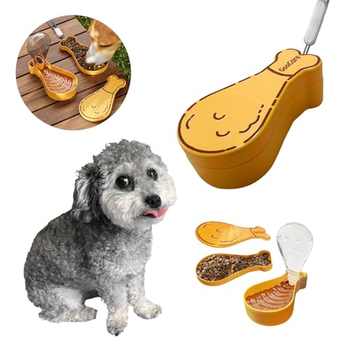 GooCare Pet Traval Bowl Futter- und Wasserspender, 180 ml Wasserflasche, 90 g Lebensmittelbehälter, langsames Fütterungsdesign, tragbar für Outdoor, Wandern und Camping, Welpenutensilien (Braun) von GooCare