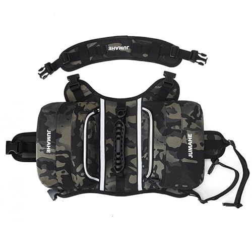 GooCare x Jumahe Großer Hunderucksack Geschirr, 2-in-1-Design, wasserdichtes Muster, mit Reflexstreifen und Seitentaschen (Camo) von GooCare