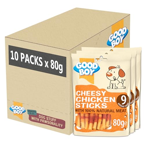 Good Boy - Cheesy Chicken Sticks – Hundeleckerlis – Hergestellt aus 100% natürlichem Hühnerbrustfleisch – 80 g – fettarme Hundeleckerlis – 10 Stück von Good Boy