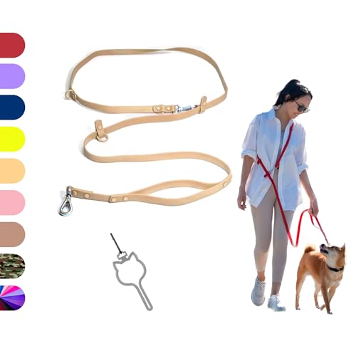 Good Dog Lab Leine 2,3 m | 2 Griffe – Verkehrsgriff | wasserdicht | multifunktionale Leine | lange Leine | freihändige Leine für Hunde | Crossbody-Leine | Leine für mittelgroße und große Hunde | beige von Good Dog Lab