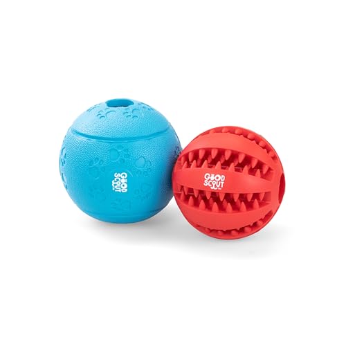 Good Scout Leckerlis und Zahnbälle für Hunde, Indoor und Outdoor Hundeball Set mit Leckerli-Tasche und Zahnfleischmassage Gummizähnen, 2er-Pack, 8cm/3.15inch und 7cm/2.75inch von Good Scout