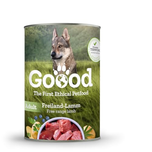 Goood - Adult Freilandlamm - Nassfutter, Hundefutter - mit regionalem Gemüse und Beeren - Getreidefrei, Glutenfrei, Weizenfrei, Ohne Konservierungsstoffe - 12 x 400g von Goood