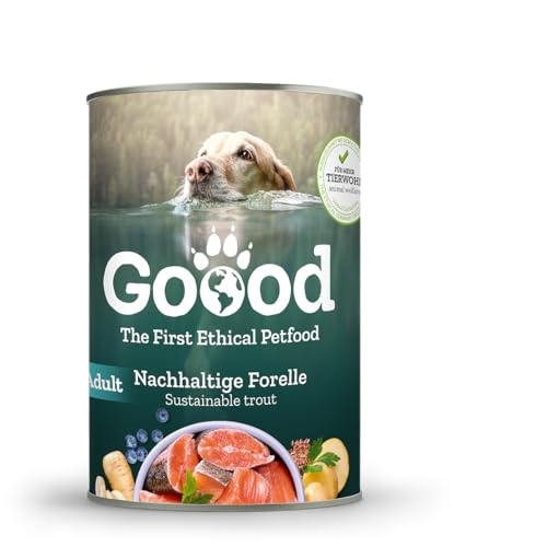 Goood - Adult Nachhaltige Forelle - Nassfutter, Hundefutter - mit regionalem Gemüse und Beeren - Getreidefrei, Glutenfrei, Weizenfrei, Ohne Konservierungsstoffe - 12 x 400 g von Goood