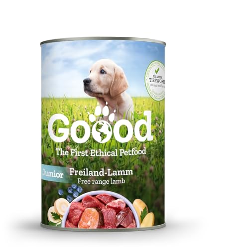 Goood - Junior Freilandlamm - Nassfutter, Welpenfutter - mit nachhaltiger Forelle, regionaler Kartoffel und Pastinake - Getreidefrei, Glutenfrei, Weizenfrei, Ohne Konservierungsstoffe - 6 x 400g von Goood