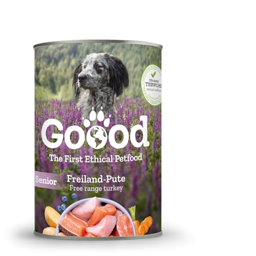 Goood - Senior Freiland-Pute - Nassfutter, Hundefutter - mit nachhaltiger Forelle, regionalem Gemüse, Beeren - Getreidefrei, Glutenfrei, Weizenfrei, Ohne Konservierungsstoffe - 12 x 400 g von Goood