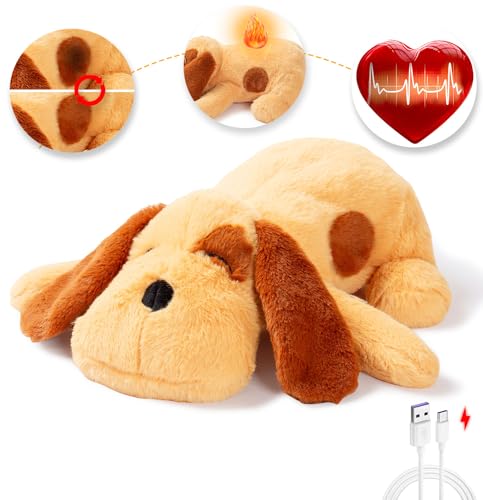 Goopow The 3rd Generation Heartbeat Snuggle Puppy Toys for Dogs, More Lifelike Mom with Upgraded Simulation Breathing/Body Temperature Dog Toys, Dog Anxiety Relief and Calming Aid (Apricot) von Goopow