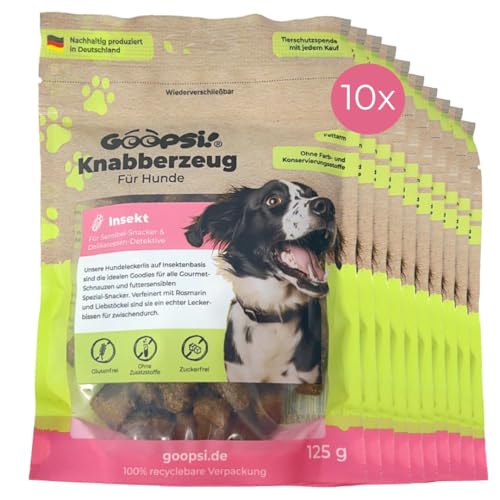 Goopsi Hunde Leckerli Insekten 125g 10er Pack, Hundeleckerli getreidefrei & ohne Zucker, Hundefutter leckerlis Hund, Hundtraining Snack, Snacks auch für Große Hunde - aus Deutschland von Goopsi