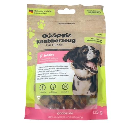 Goopsi Hunde Leckerli Insekten 125g 1er Pack, Hundeleckerli getreidefrei & ohne Zucker, Hundefutter leckerlis Hund, Hundtraining Snack, Snacks auch für Große Hunde - aus Deutschland von Goopsi