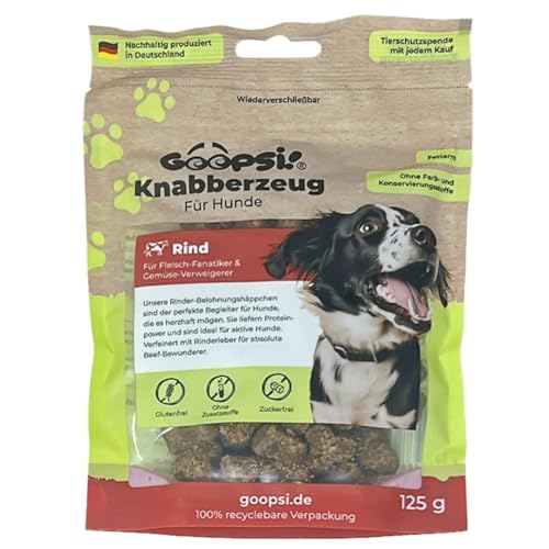 GOOPSI Hundeleckerli Knabberzeug Rind 125g, Hundesnack getreidefrei & zuckerfrei, 100% Natur Leckerli für Hunde, Belohnung & Training - aus Deutschland von Goopsi