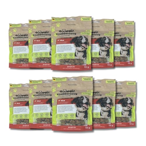 Goopsi Hunde Leckerli Rind 125g 10er Pack, Hundeleckerli getreidefrei & ohne Zucker, Hundefutter leckerlis Hund, Hundtraining Snack, Snacks auch für Große Hunde - aus Deutschland von Goopsi