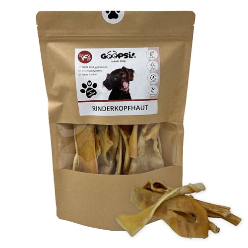 GOOPSI Rinderkopfhaut für Hunde, getrocknet 200g, 12-15 cm Kaustangen - Hunde Kauartikel für Zahnpflege & Beschäftigung - sonnengetrocknet - Premium Qualität von Goopsi