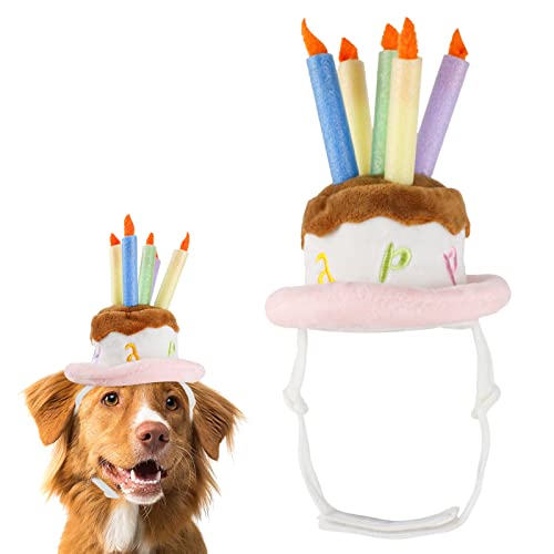 Goowafur Geburtstagskuchenhut für Haustiere, Kuchenhut für Hund - Spielzeugkuchen für Hunde - Hunde-Geburtstagsspielzeug, Plüsch-Happy- -Kuchenhut, Hunde-Geburtstagsparty-Zubehör, verstellbar, von Goowafur