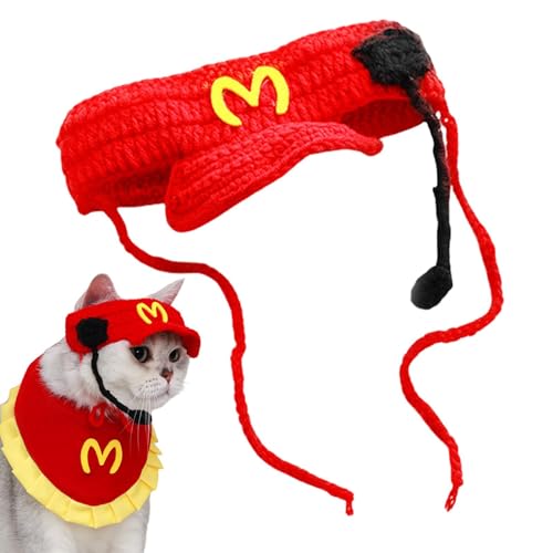 Goowafur Lustige Haustiermütze, Katzenstrickmütze,Kellner gestrickte Hundekopfbedeckungsmütze - Niedliche Kopfbedeckung für Haustiere, Welpen, Kätzchen, Cartoon-Cosplay-Haustierhut-Stirnband für die von Goowafur