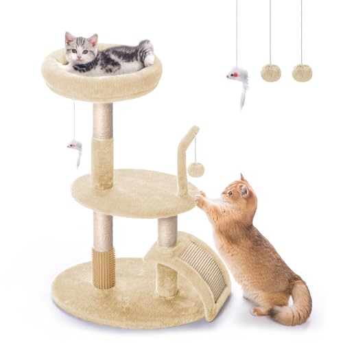 Goozii Großer Kratzbaum mit Kratzbaum, moderner Kätzchenturm für Indoor-Katzen, 81,3 cm hoch, Teppich, Sisal, Katzenkratzständer mit großer Bettstange, Kratzrampe, Ballspielzeug für Kitty (Beige) von Goozii