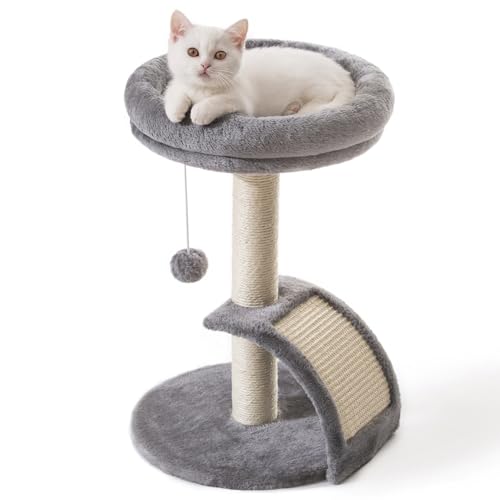 Goozii Kratzbaum Turm mit Katzenbett und Kratzbäumen für Indoor Katzen mit Katzenturm mit hängendem Ball Spielzeug (Grau) von Goozii