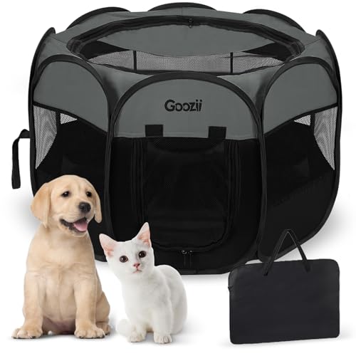Goozii Tragbarer Laufstall für Hunde, zusammenklappbar, mit Reißverschluss oben, mittlere Größe, Grau-Schwarz Goozii Tragbarer Laufstall für Hunde, zusammenklappbar, mit Reißverschluss oben, mittlere Größe, Grau-Schwarz von Goozii