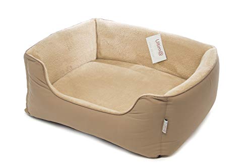 Gorpets Ultima Hundebett mit Stützen, Abnehmbarer, waschbarer Bettbezug, Leinen, beruhigendes Hundebett, Größe L (70 x 60 x 55 cm), Beige von Gor Pets