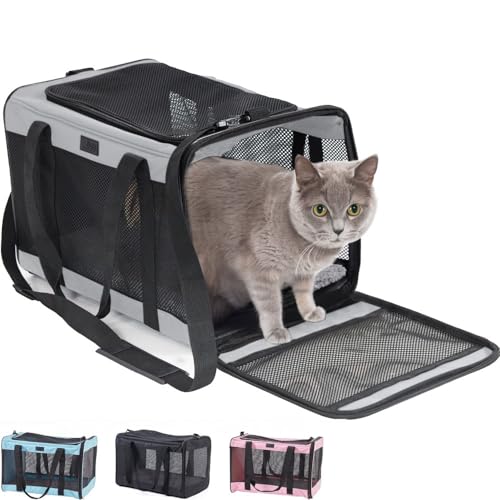 Gorilla Grip Weiche Reise-Tragetasche für Hunde und Katzen, bis zu 11,3 kg, tragbare Fluggesellschaft mit zwei Öffnungen, kratzfestes Netzgewebe, bequemes, wasserdichtes Pad, Transporttasche für von Gorilla Grip