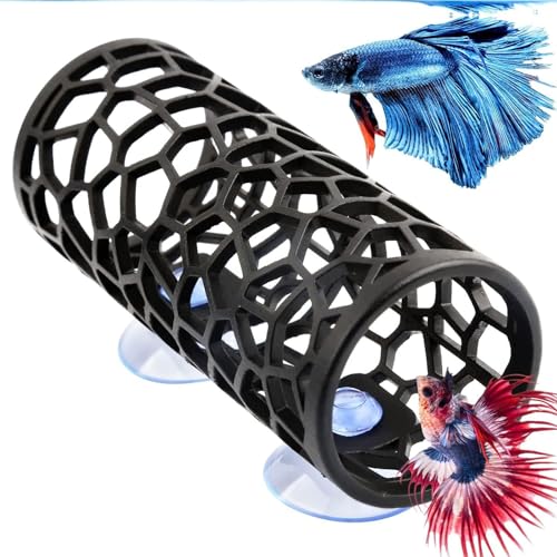 Goshyda Betta-Fischtunnel, Hohler Fischbetttunnel mit Sicherem Kleinen Loch, Fischversteck-Ruherohr mit Saugnapf für Aquarium-Aquarien, Leicht Zerlegbar (Black) von Goshyda