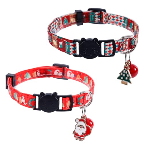 2stk Verstellbare Katzenhalsbänder, Katzenhalsbänder mit Glöckchen Weihnachts-Katzenhalsband Weihnachtsmann Weihnachtsbaumanhänger Katzenhalsbänder mit Abreißverschluss für Kätzchenwelpen von Gosknor