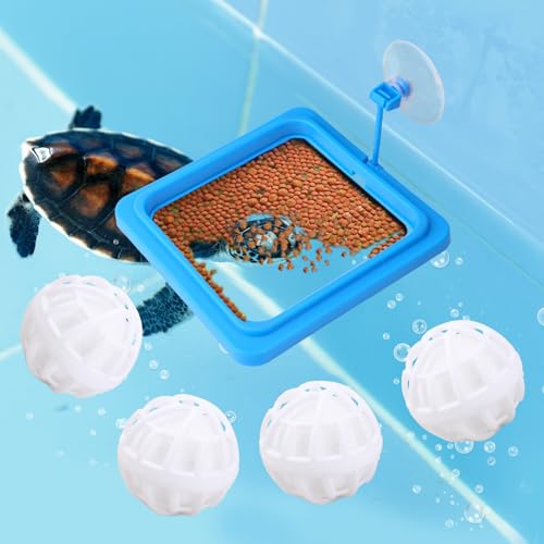 Quadratischer Futterring für Schildkröten mit Saugnapf, Inklusive 4stk Reinigungsbälle Schildkrötenzubehör für Den Tank Futterring für Schildkröten und Guppys von Gosknor