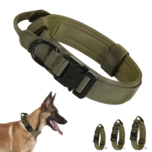 Hundehalsband mit Griff, Halsband Hunde mit Metallschnalle Taktisches Hundehalsband Impulsiven und Stark Ziehenden Verhindern, Verstellbares Hunde Halsbänder (Armeegrün, L) von Gotanc