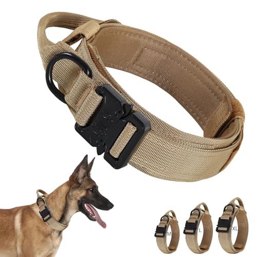 Hundehalsband mit Griff, Halsband Hunde mit Metallschnalle Taktisches Hundehalsband Impulsiven und Stark Ziehenden Verhindern, Verstellbares Hunde Halsbänder (Braun, L) von Gotanc