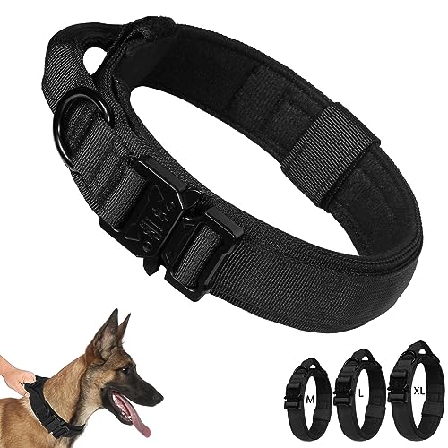 Hundehalsband mit Griff, Halsband Hunde mit Metallschnalle Taktisches Hundehalsband Impulsiven und Stark Ziehenden Verhindern, Verstellbares Hunde Halsbänder (Schwarz, L) von Gotanc