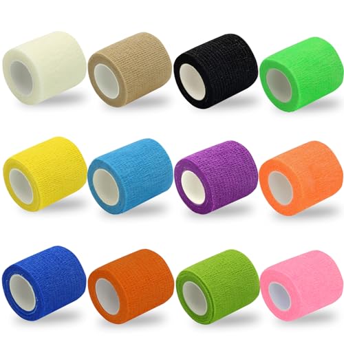 GothicBride 12 Roll Selbstklebender Verband, 5cmx4,5m Elastische Selbsthaftende Bandage Vliesstoff Haftbandage Selbstklebend, Fixierbinde Selbsthaftend für Unterstützung von Muskeln Bändern Gelenken von GothicBride