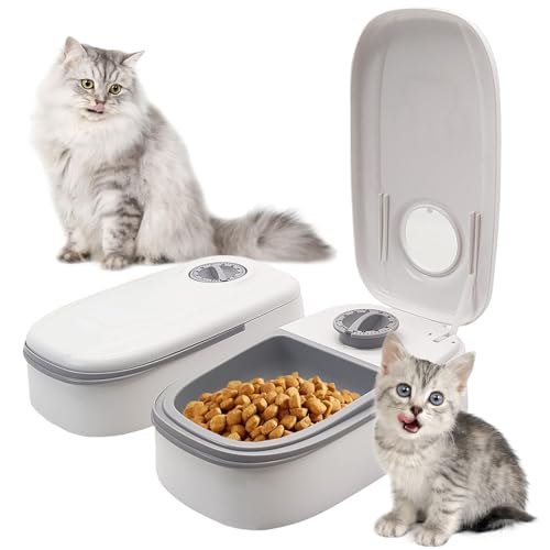 GothicBride Futterautomat Katze, 700ML Futterspender Katze mit 48 Stunden Timer, Katzenfutter Automat 2 Mahlzeiten Futterautomat Hund für Nassfutter und Trockenfutter von GothicBride