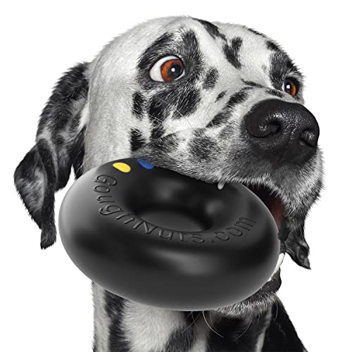 Goughnuts - Hunde-Kauspielzeug, praktisch unzerstörbar - Das Hundespielzeug für Power-Kauer hält selbst hartnäckigen Hunden stand - Robuster Kautschukring für große Rassen 27-55 kg - Schwarz 15 cm von Goughnuts