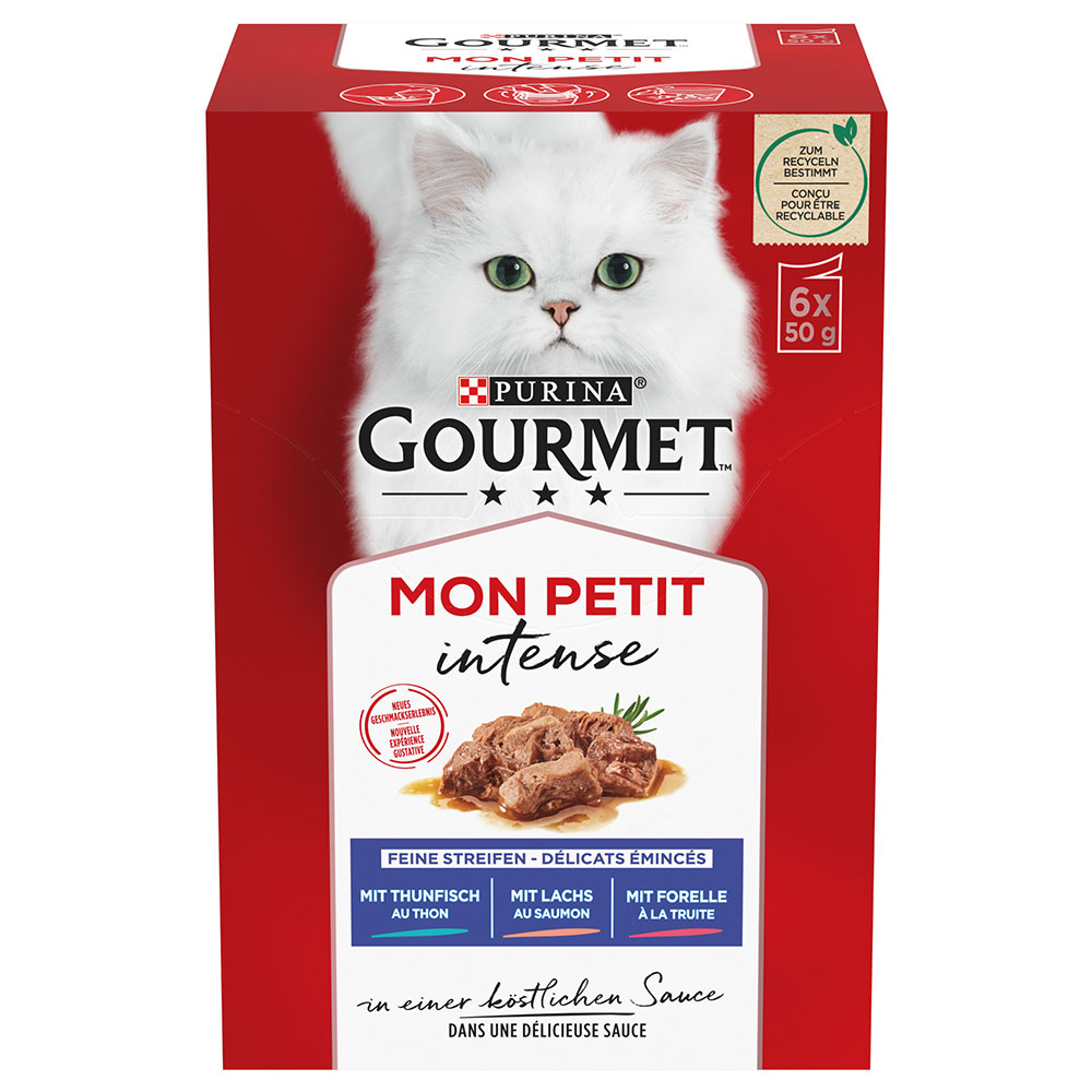 14 + 4 gratis! 18 x 50 g Mixpaket Gourmet Mon Petit - Thunfisch, Lachs, Forelle von Gourmet