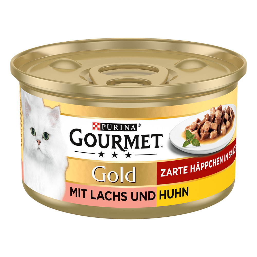 36 + 12 gratis! 48 x 85 g Gourmet Gold - Zarte Häppchen: Lachs & Huhn von Gourmet