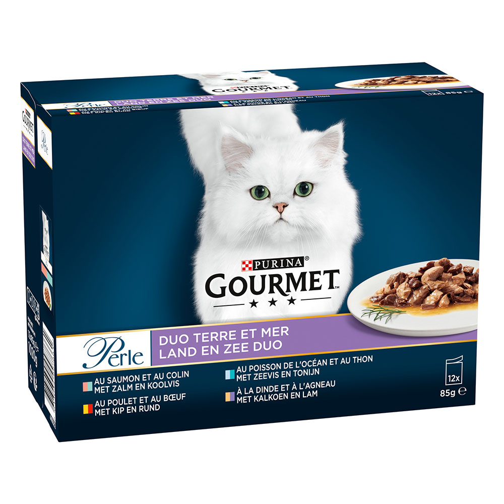 36 + 12 gratis! 48 x 85 g Gourmet Perle Gemische Auswahl - Duo vom Land & aus dem Meer von Gourmet