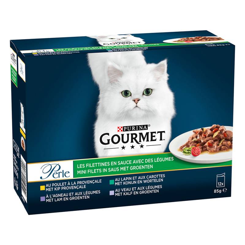 36 + 12 gratis! 48 x 85 g Gourmet Perle Gemische Auswahl - Erlesene Streifen mit Gemüse von Gourmet